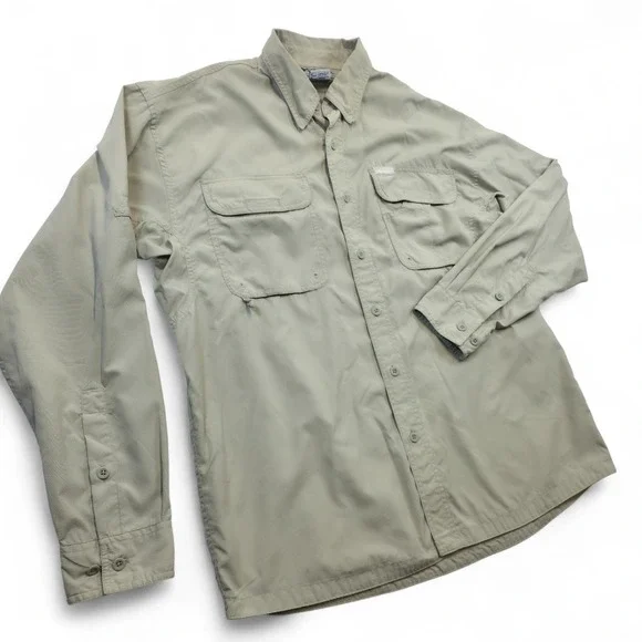 Columbia Men's M Button Up Long Sleeve Fishing Shirt Casual Work Outdoors Beige - Picture 4 of 9